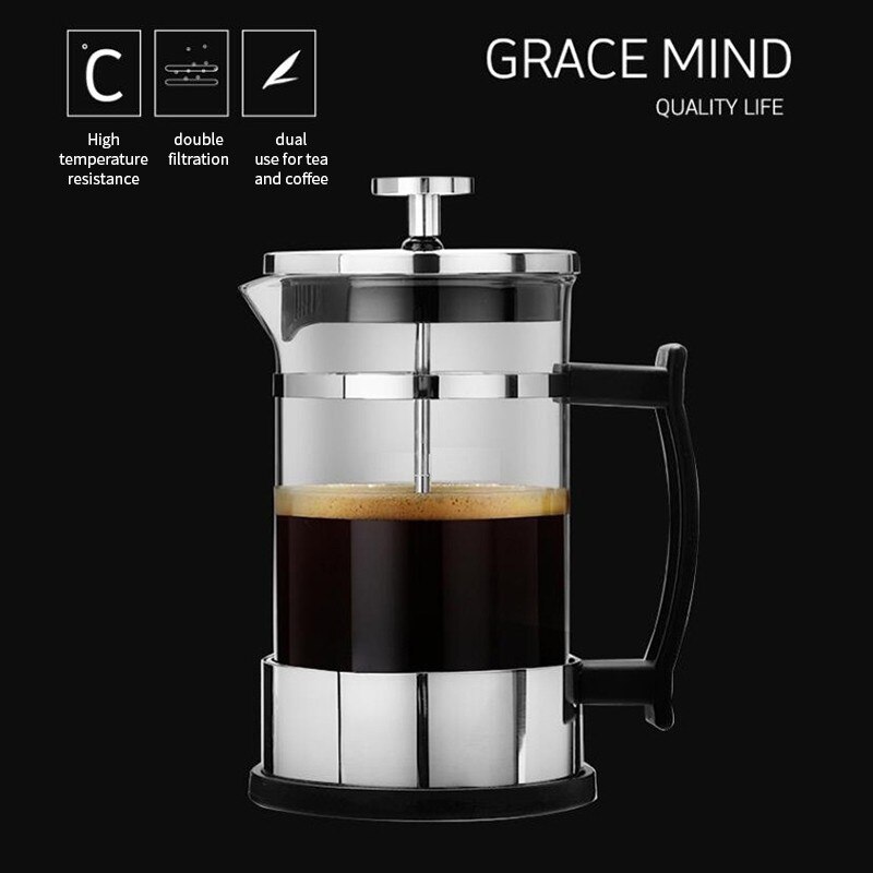 Franse Pers Koffie/Thee Brouwer Koffie Pot Koffiezetapparaat Waterkoker 600Ml Roestvrijstalen Glas Thermos Voor koffie Drinken-Ware