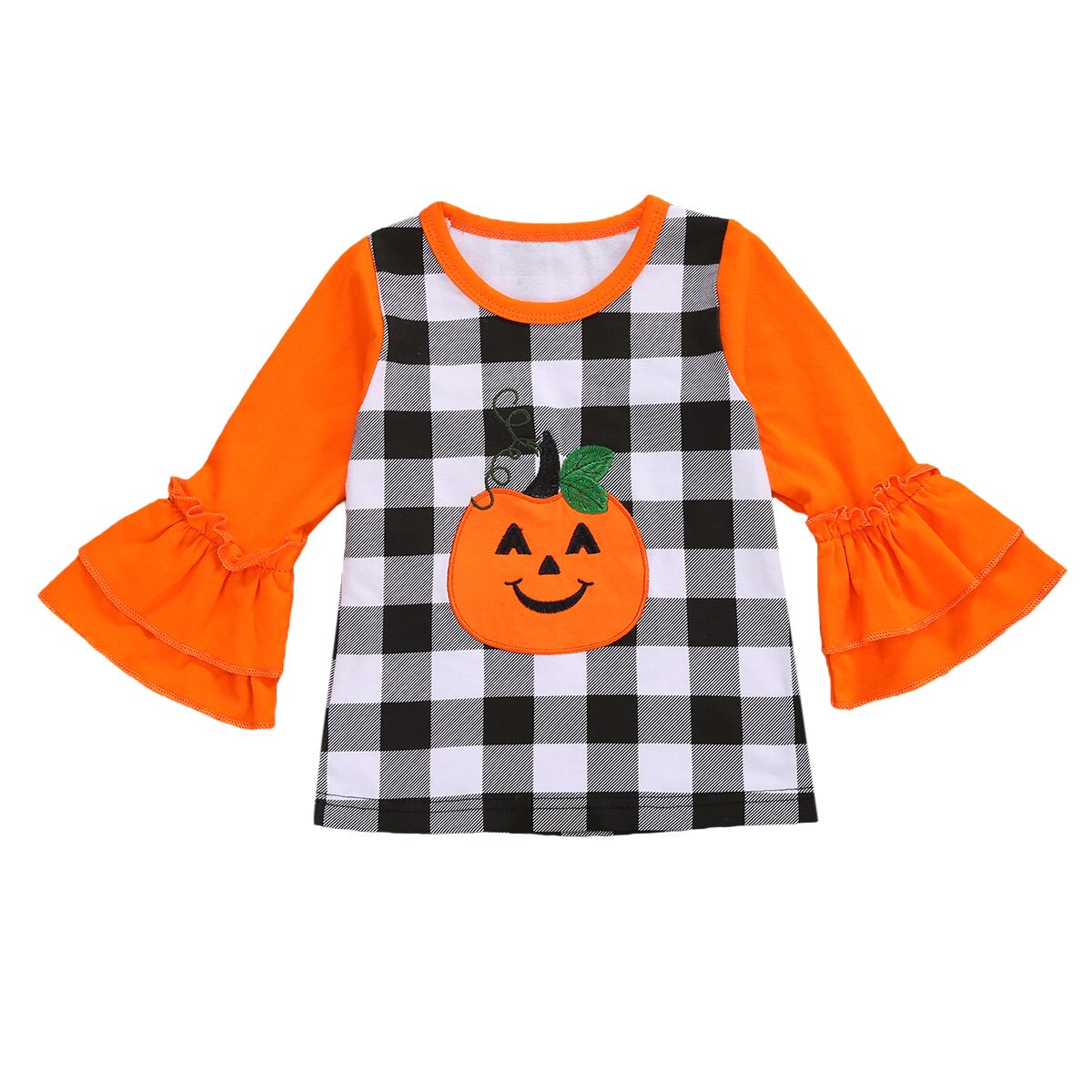 Infantile enfants bébé 1-6Y enfant en bas âge enfant filles vêtements de noël à manches longues Plaid t-shirts Halloween citrouille t-shirt Costumes de fête: Pumpkin / 4T