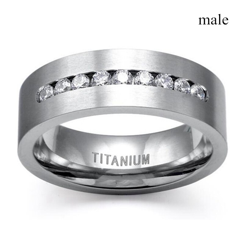 Ringen voor stellen - herenring met s 8mm enkele rijen strass en damesring met hartvormige witte kristallen bruids- en verlovingsring: 7 / Heren