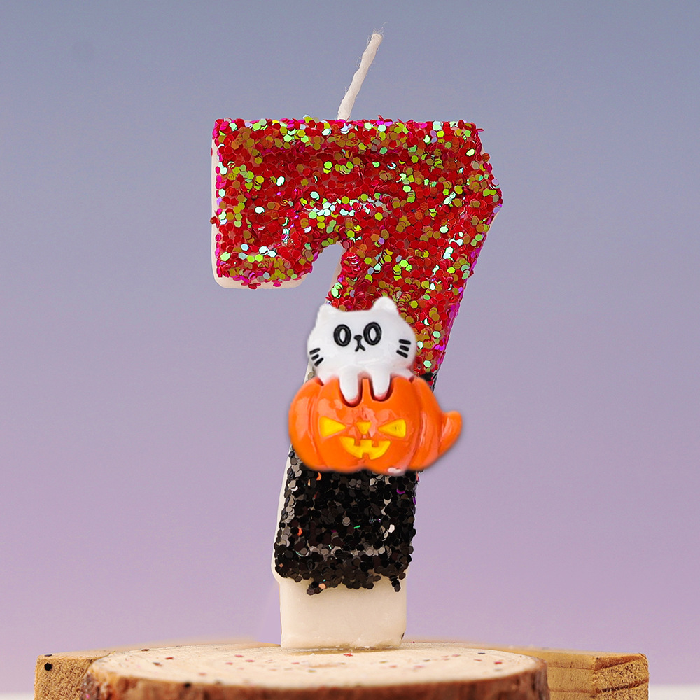 Velas de cumpleaños para niños, 1 piezas, bonito gato, calabaza, número 0-9, Festival de Halloween, vela de lentejuelas, Decoración de Pastel de 1 año: Verde fluorescente