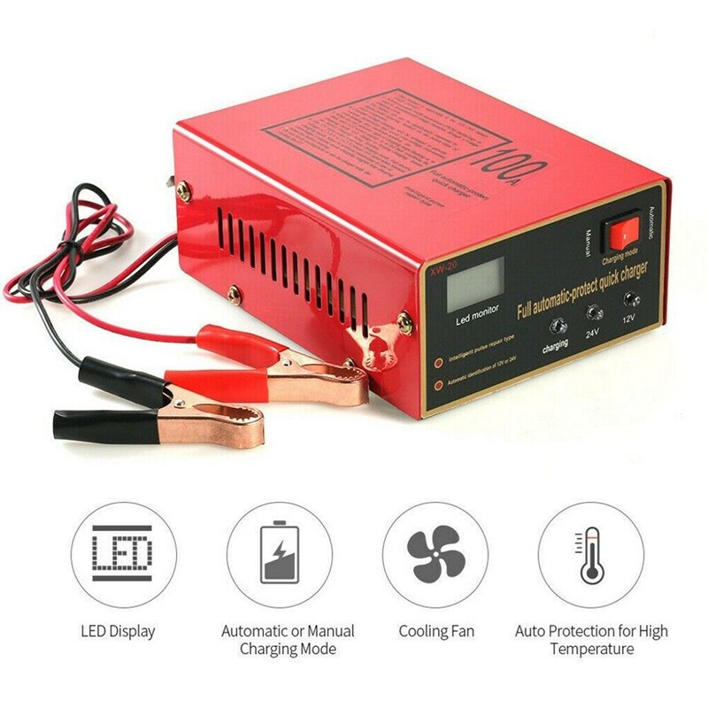 12V/24V Car Battery Charger Volt Pure Copper Pulse Repair Smart Car Battery US Plug