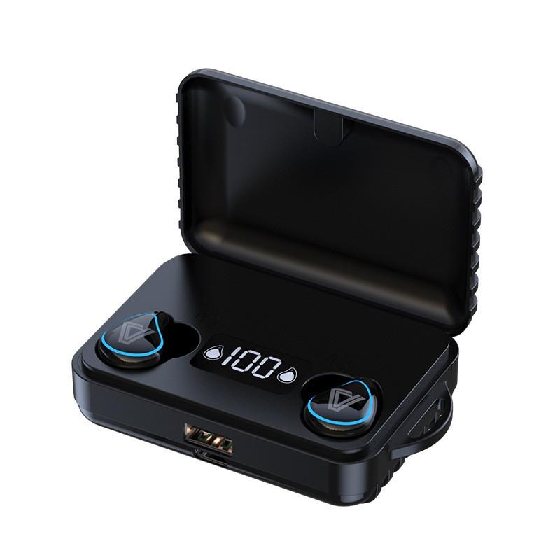 Tws sports trådløs bluetooth hovedtelefon 2000 mah ladeboks headset vandtæt øretelefon hifi stereo android ios pc øretelefoner: Sort