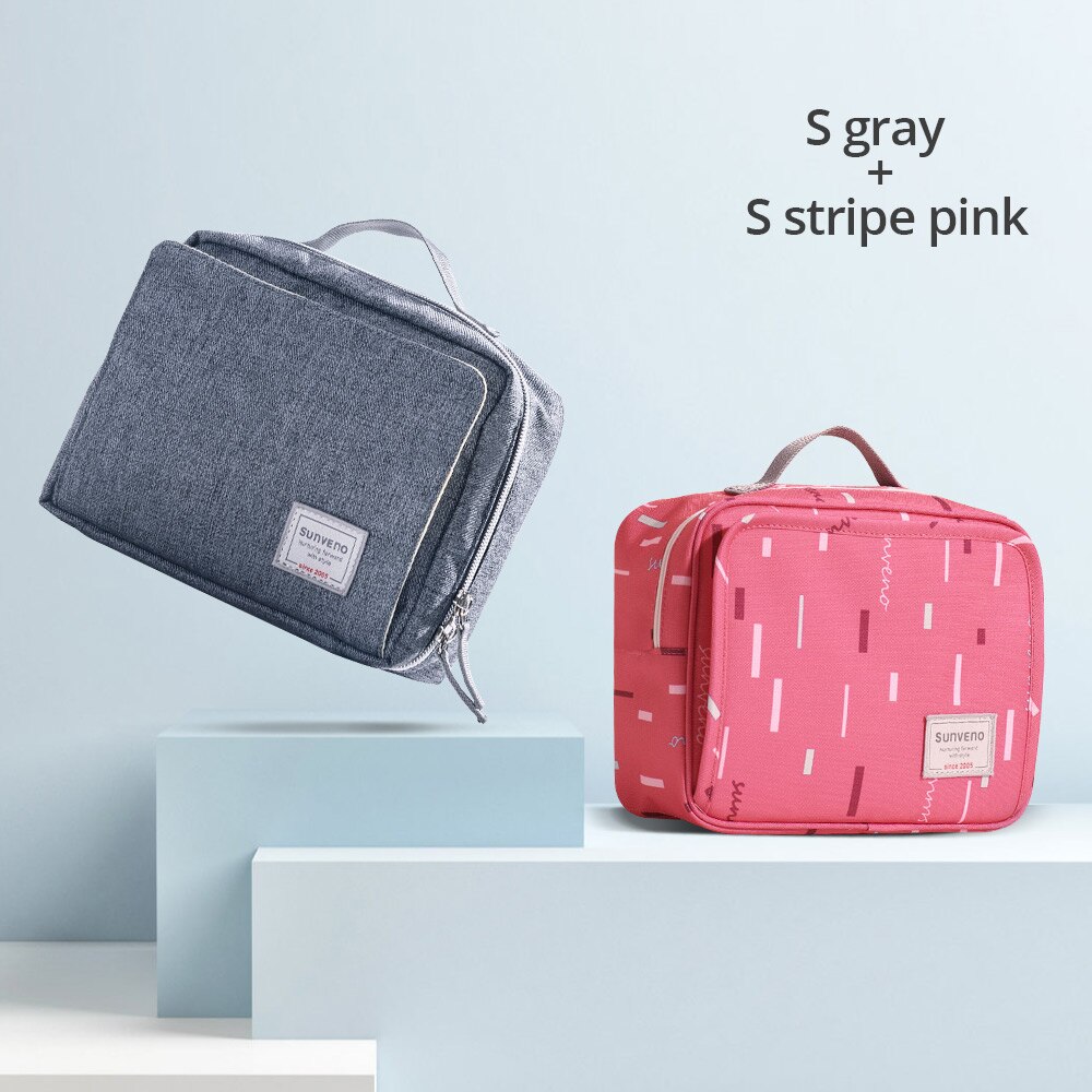 Sunveno Baby Diaper Bags Maternity Bag for Disposable Reusable Cosmetic Bag Wet Dry Diaper Bag Handle Wetbags Makeup Bags: Gray  Stripepink