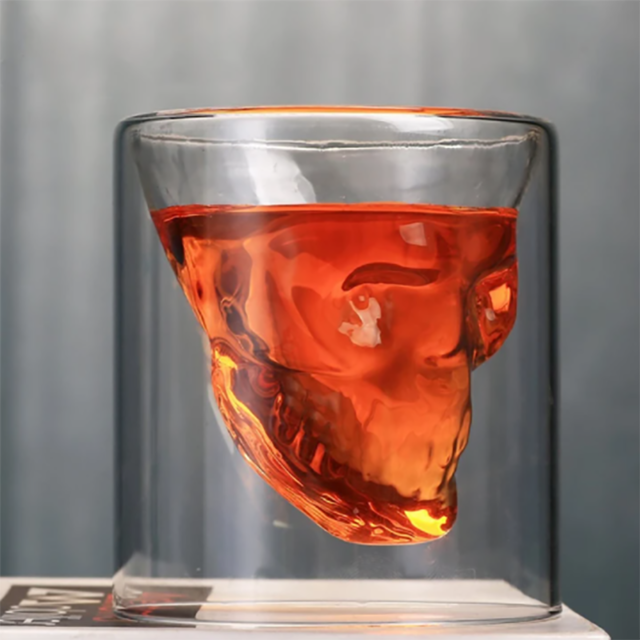 Krus gjennomsiktig krystallskallehodeglass kopp til whisky vin vodka bar klubb øl kaffe te pottemaker med dobbel bunn: 25ml