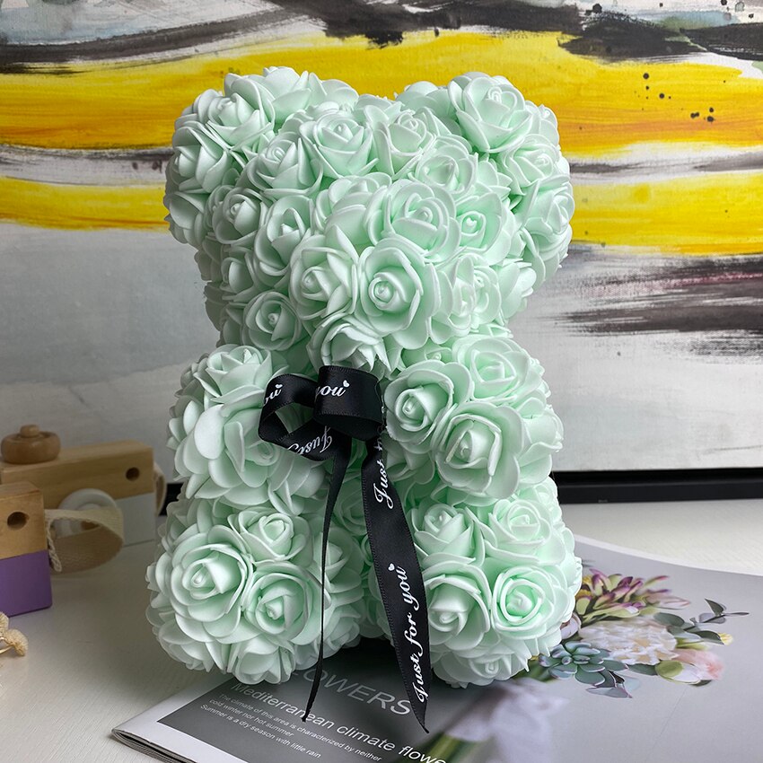 Valentinsdag dag 25cm rød rose bamse rose blomst kunstig dekoration jul kvinder valentinsdag: Blå