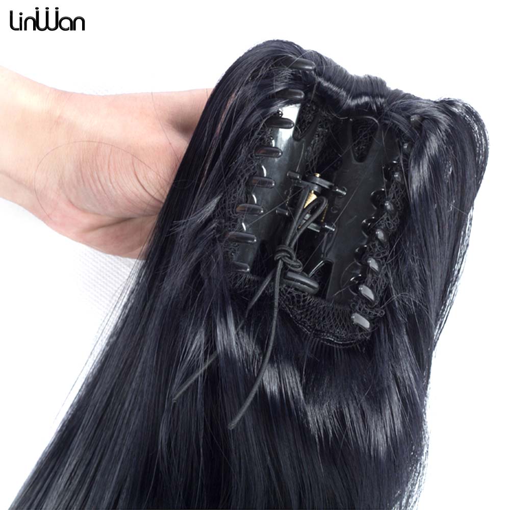 Extensiones de cabello de cola de caballo ondulada y rizada de 20 pulgadas, pinza sintética en postizos de cola de caballo para mujeres blancas, Color marrón, negro y rojo