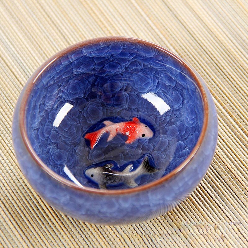 Novedad 3D de pescado doble China té Copa grande Crackle esmalte de tazón de té Kung Fu té taza SetChinese de porcelana taza de té conjuntos: 05