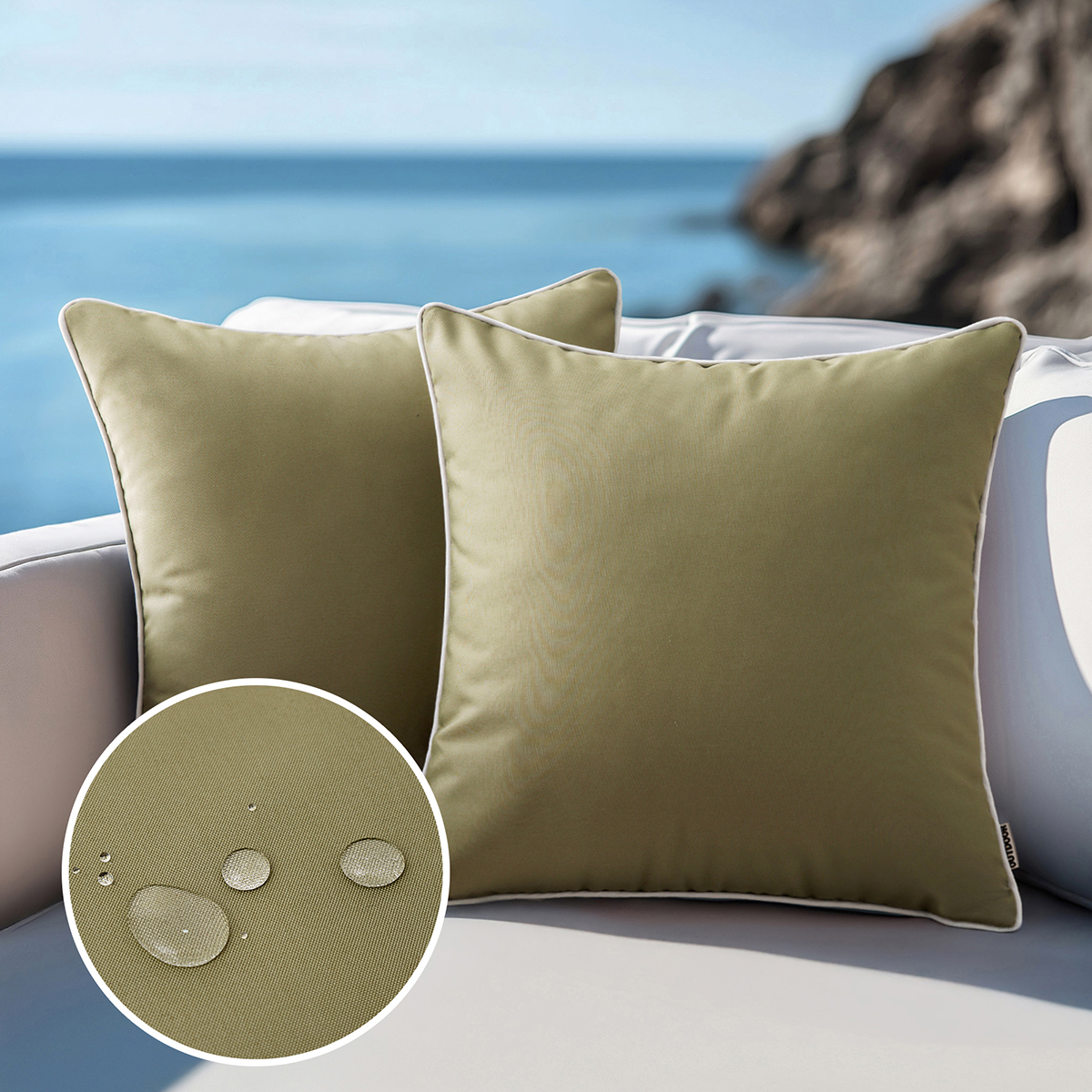 Set of 2 Outdoor Waterproof Pillow Covers 18x18, White Cushion Covers with Solid Piping, Decorative Throw Covers for Patio, Garden, Sofa or Home, No Inserts Included: 500mm*500mm / green