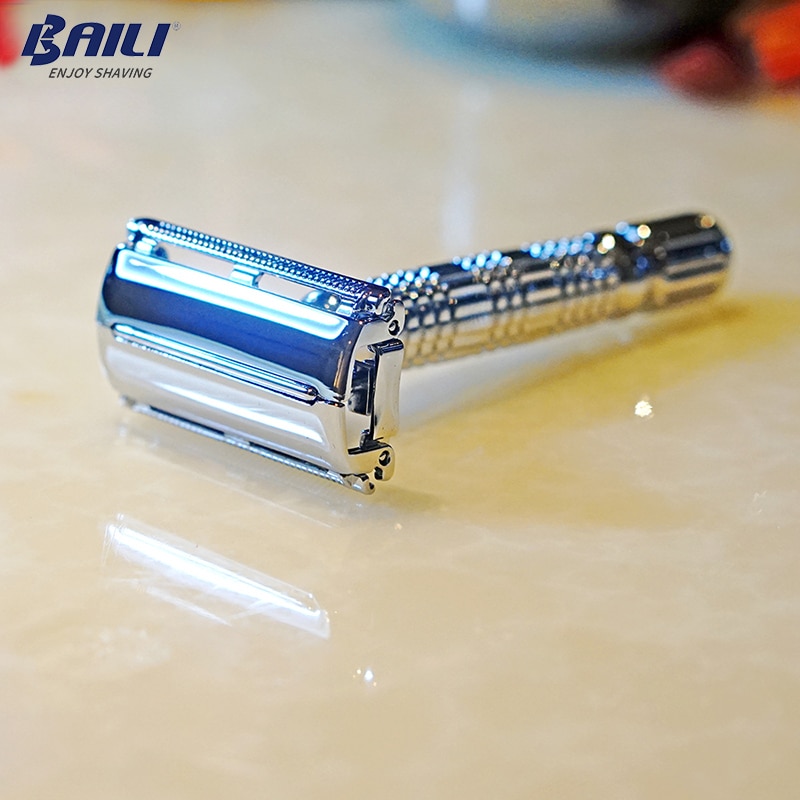 BAILI Men's Barber Butterfly Open Head Safety Shaving Blade Razor Stainless Double Edge Unscrew Zinc Alloy +Stand BD179