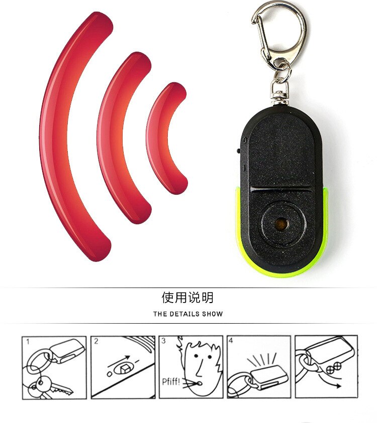 Alarme Anti-Lost Key Finder Localizador Keychain Som de Apito Com Luz LED Mini Anti Perdido Key Finder Sensor