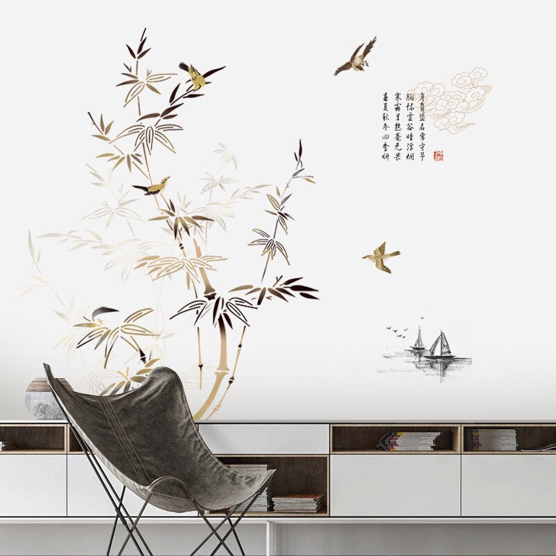 Chinese Style Wall Stickers Bamboo Ink Painting Vinyl Wall Decals Living Room Bedroom Decor Aesthetic Self Adhesive Wallpaper