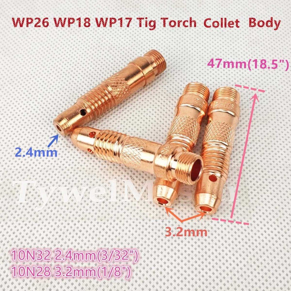 Tig Welding Torch Collet Body 10N32 2.4mm(3/32") 10N28 3.2mm(1/8") 2pcs for WP17 WP18 WP26 Tig Torch