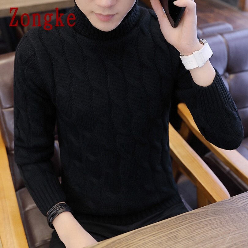 Zongke hvid rullekrave herre tøj vinter sweater herre frakker solid stribet pullover herre rullekrave m -2xl 2022 forår: Sort / Kinesisk størrelse xxl
