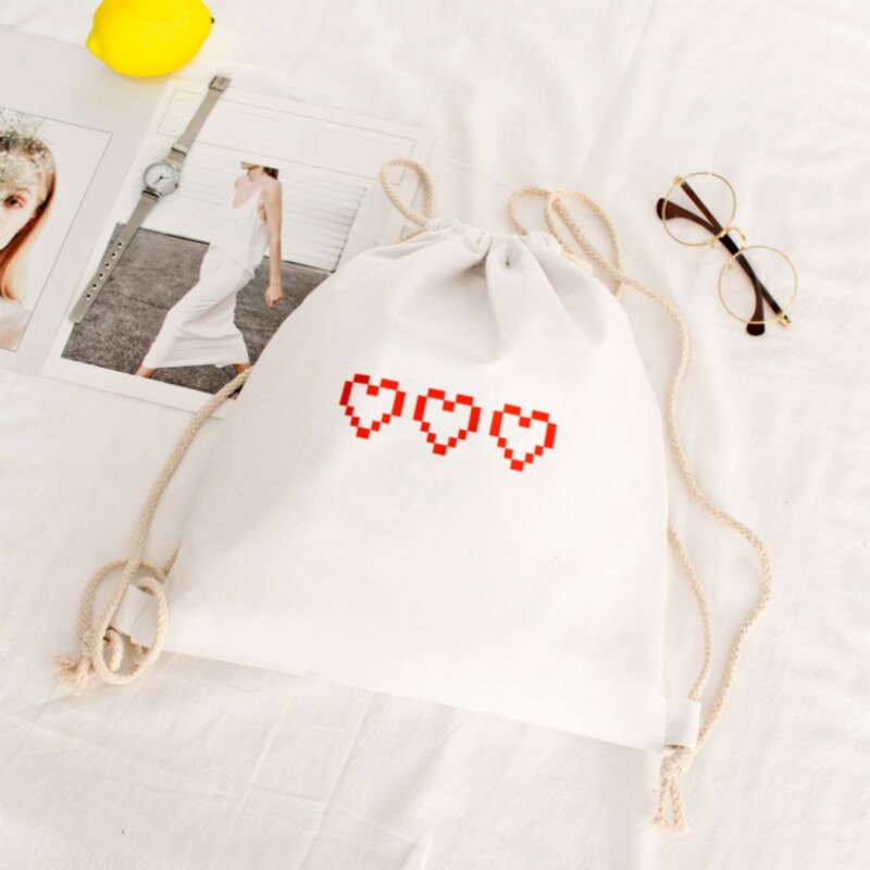 Canvas Trekkoord Tassen Schooltas Voor Tieners Rugzakken Koord Rugzak Winkelen Reistas: WHITE