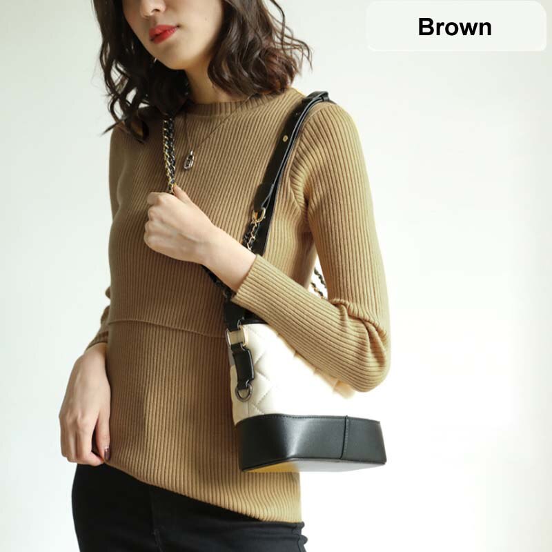 Zwangerschapskleding lange mouwen dames tops slanke voedingskleding herfst winter dames trui comfortabele zwangerschapsoutfit: Bruin