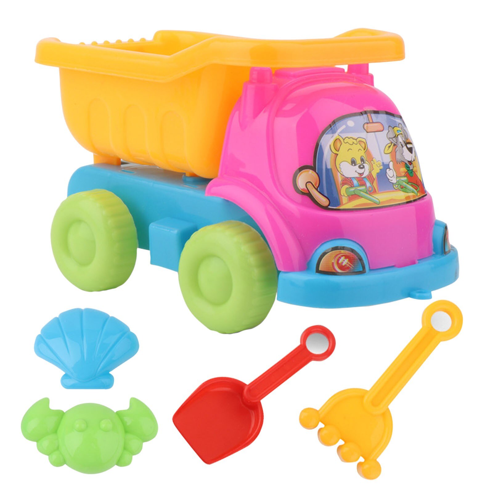 5 Stks/set Kids Strand Vrachtwagen Schop Hark Dier Mallen Kit Tuin Zandbak Zwembad Opslag Toy Collection Zand Weg Strand: Pink 