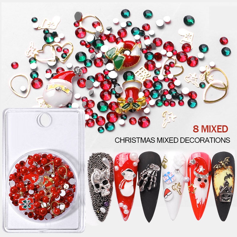 1 Doos Metalen Nagel Decoratie Accessoires Manicure Mix Set Lichtmetalen Kerst Serie Sneeuwvlok Halloween 3D Mode Nail Art