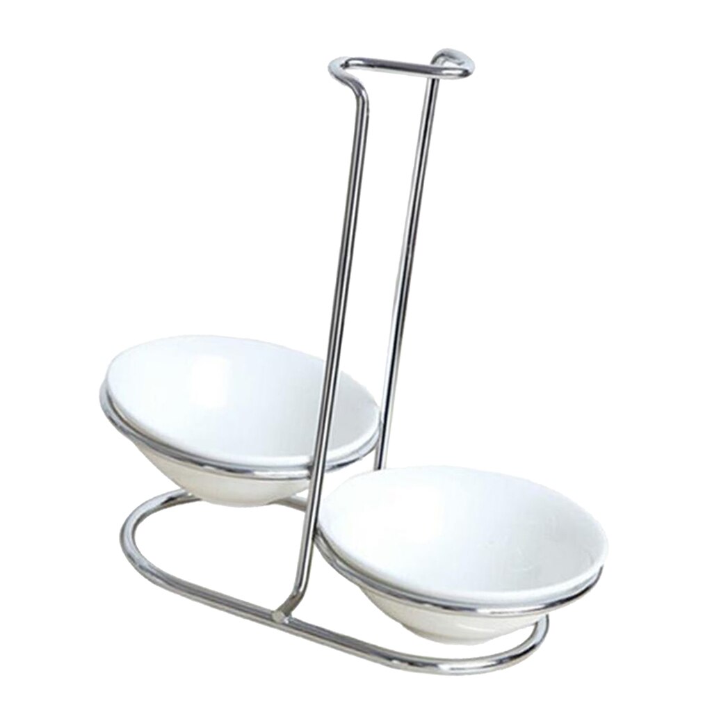 Stainless Steel Spoon Rest Holder Long Handle Vertical Saving Soup Ladles Holders Ladle Rest Soup Ladle Holder: Double round bowl