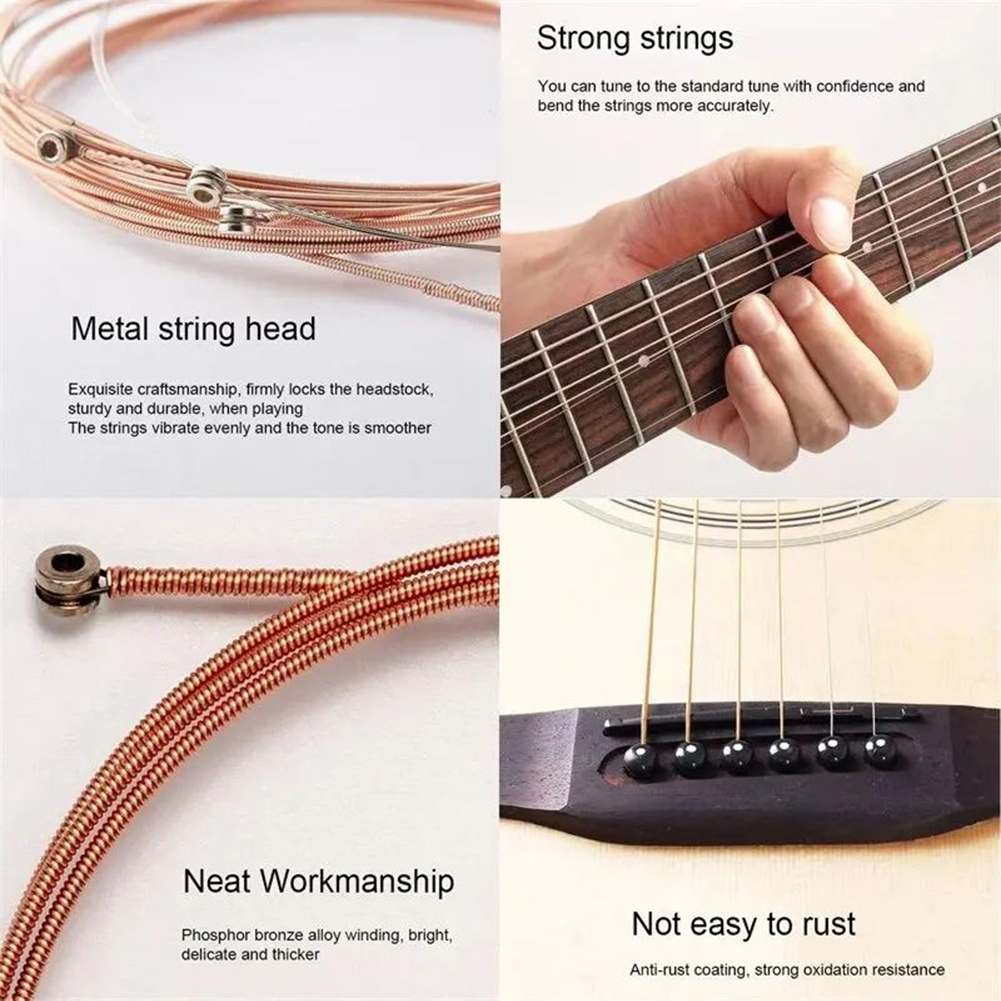 6 stk/sett akustiske gitarstrenger akustiske folkegitarstrenger reservedeler for klassisk folkegitar musikkinstrumentdeler