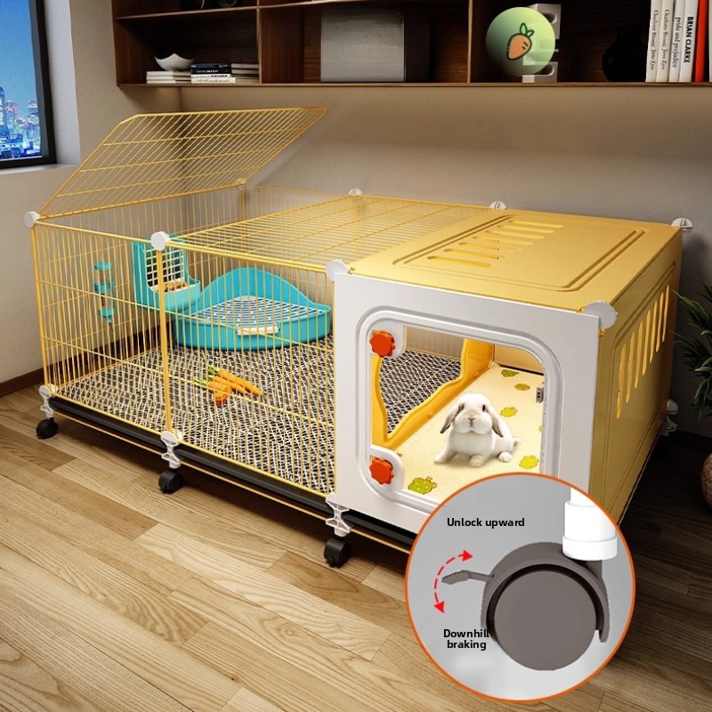 Jaula grande para conejos con zona para dormir separada, cómoda interior con bandeja extraíble para conejillos de indias, casa para conejitos, recinto para conejillos holandeses