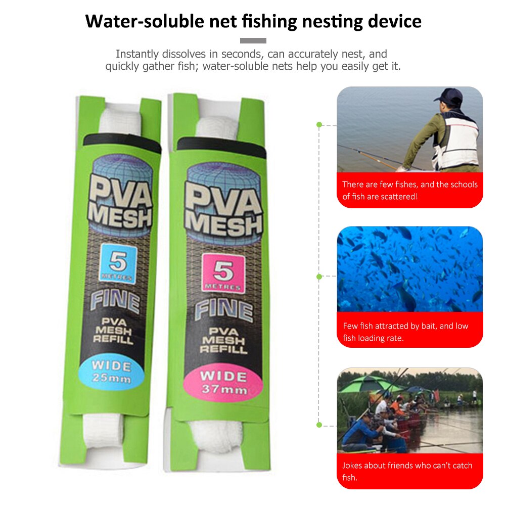 5M 25/37MM PVA Soluble Narrow Fishing Network Refill Stocking Bait Bag Protect Fish Net Rig Hook Bait Feeder Fishing Lure