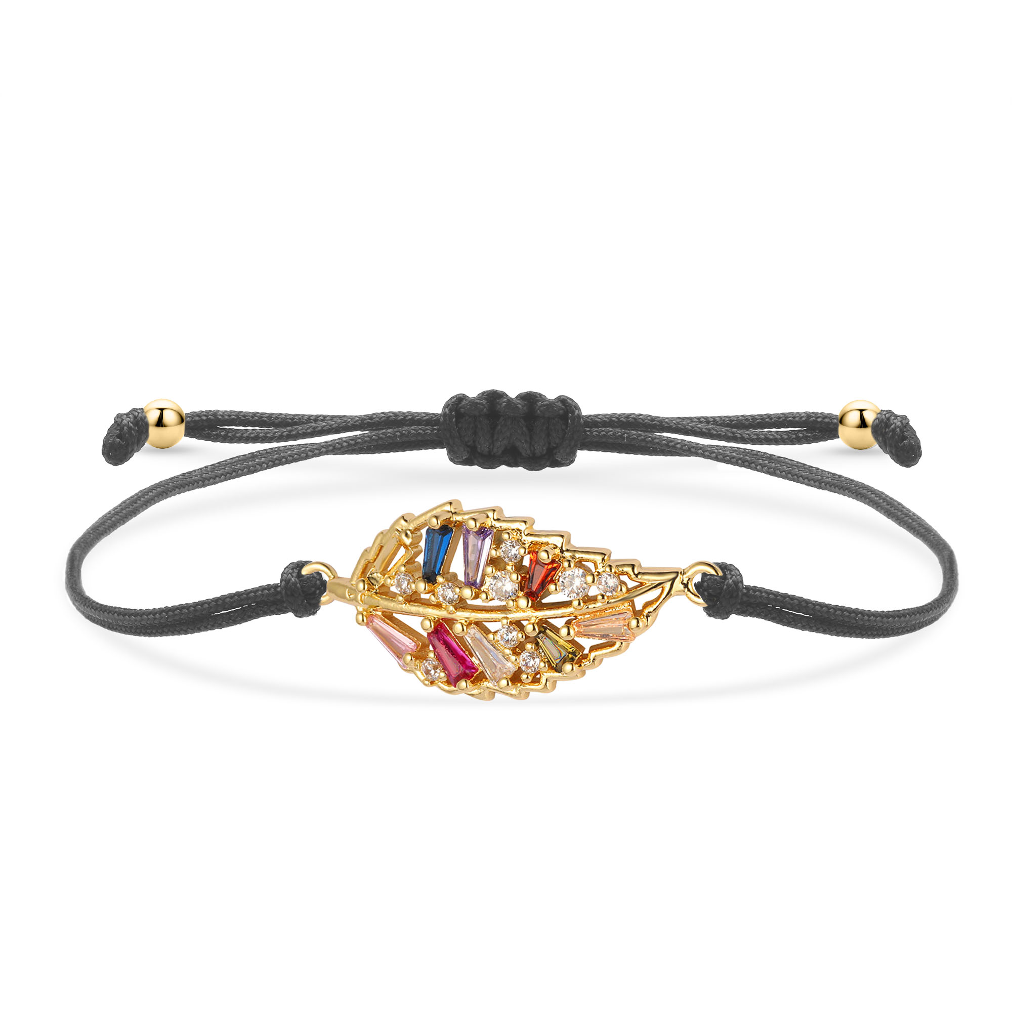 Pulsera de abalorios de hoja de cobre chapada en oro de cristal CZ para mujer, piedras de circonita cúbica Multicolor, cuerda roja, cordón verde y azul, de joyería: Cobalto violeta