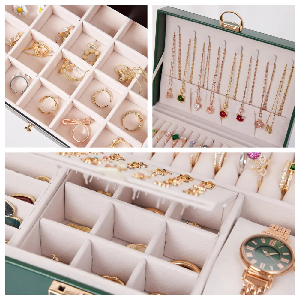 Schmuck-Aufbewahrungsbox, abschließbar – 3-lagige große Schublade für Ohrringe, Ringe, Halsketten-Organizer – modische Reise-Schmuck-Aufbewahrungsbox