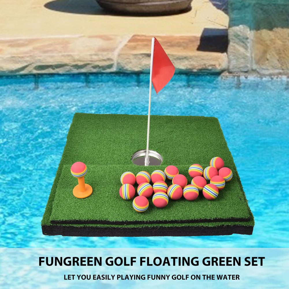 EPE Floating Green Golf Mat Water Pool Flag Driving Artificial Turf Pool Golf Game Set Floating Golf Green w/ Other Accessories