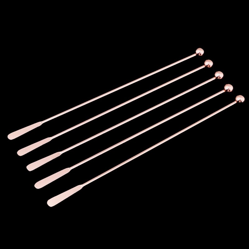 5Pcs Stainless Steel Stirrer Beverage Stirrers Stir Cocktail Swizzle Stick-Rose Gold-Straight Bar,19Cm
