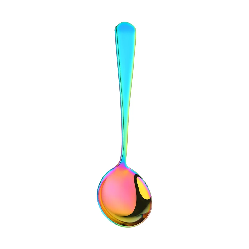 6/8/11Pcs Stainless Steel Soup Spoons Round Dessert Spoon 11 Colors Spoons Set Ice Cream Scoop Spoon In Party Dinnerset: light green