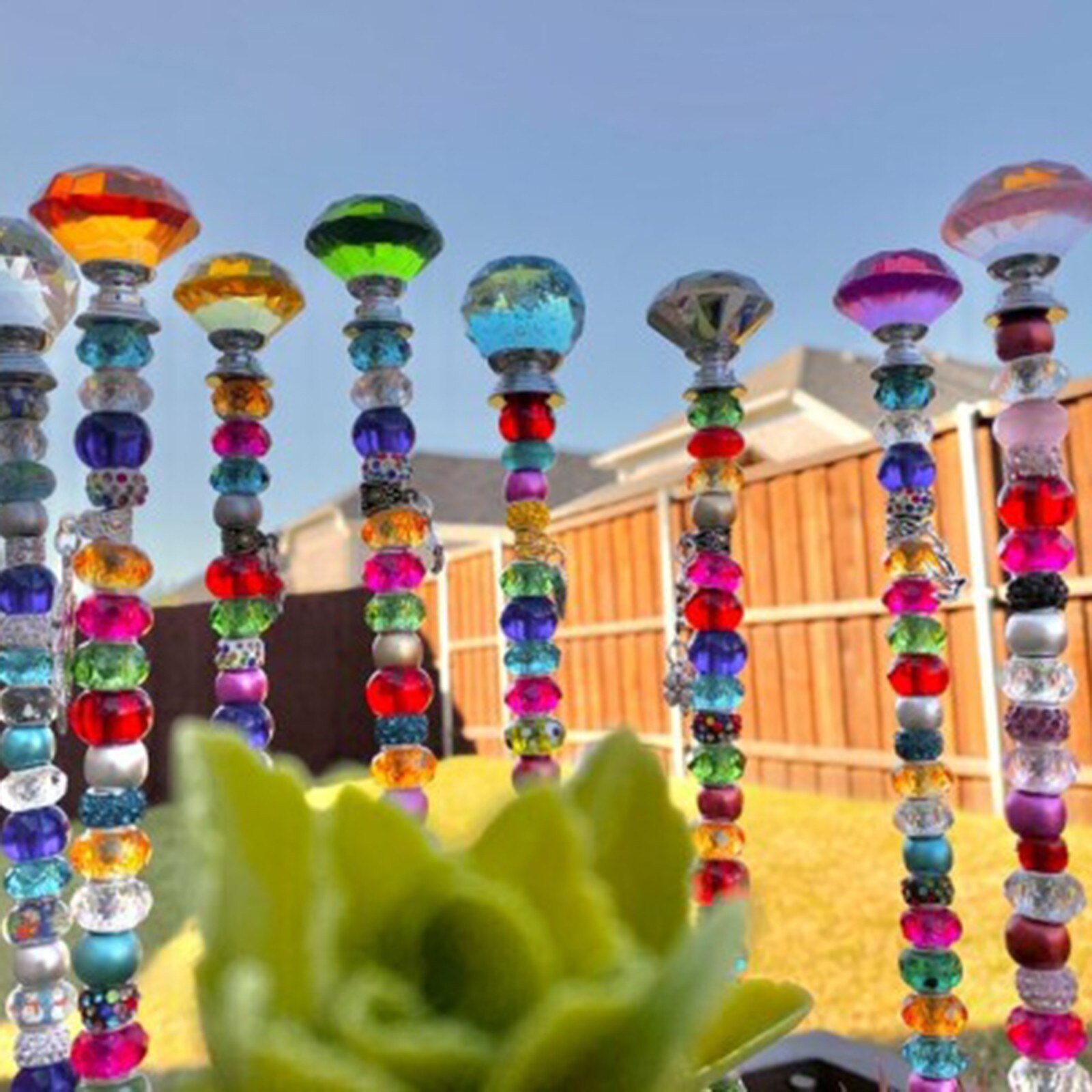Piquets de jardin de rêve perlés, d'extérieur pour enfants, décoration de cour colorée en cristal arc-en-ciel