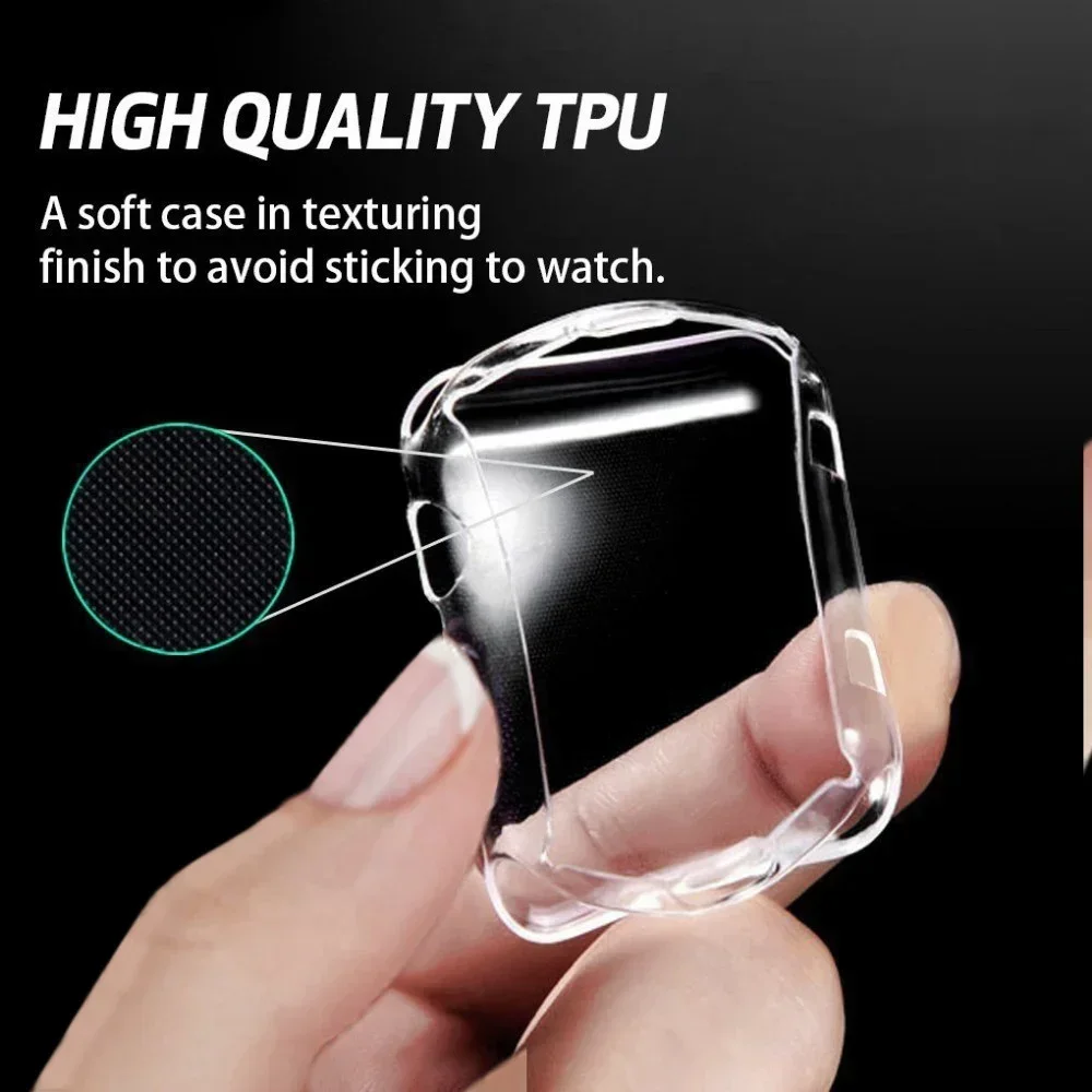 1/2 Uds cubierta transparente para Apple Watch funda 45mm 41-44-40-38-42mm Protector de pantalla de parachoques de TPU totalmente transparente serie 9 8 7 SE 6 5 4