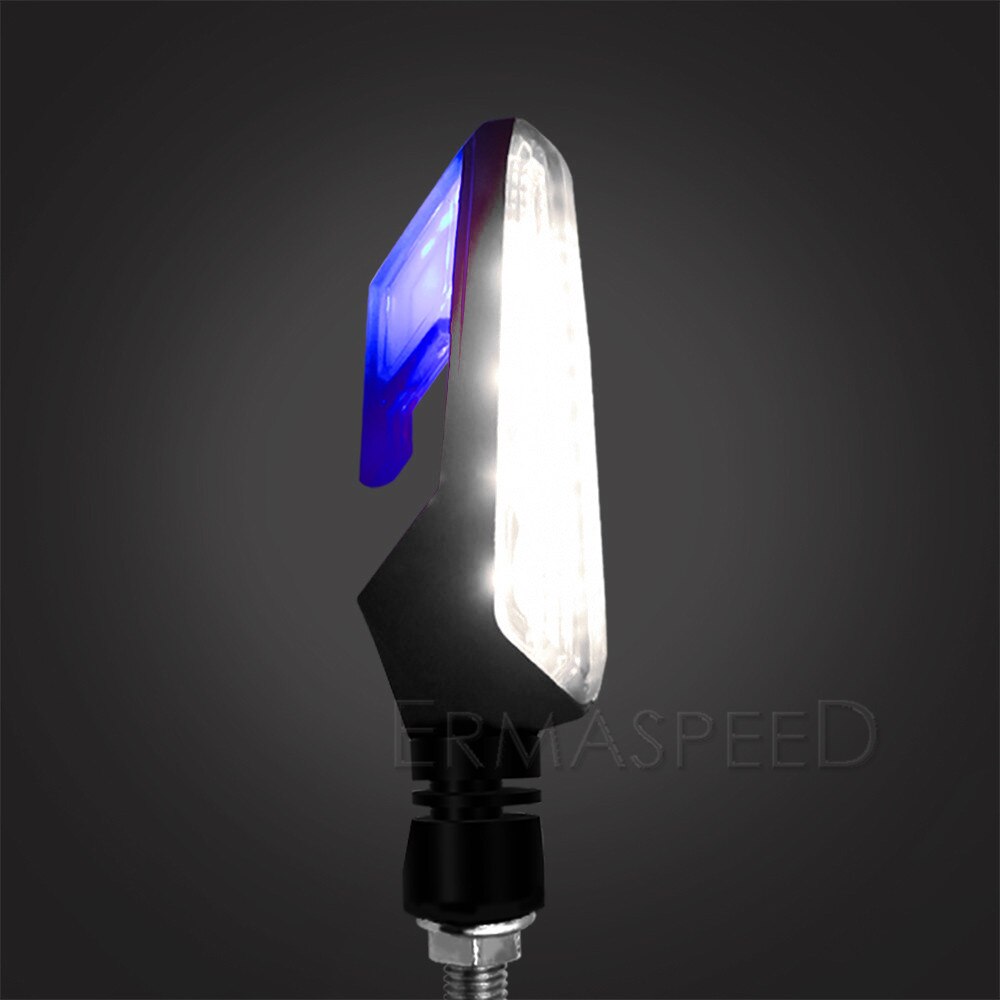 Para motocykl doprowadziło kierunkowskazy ABS plastikowe bursztynowe migające kawiarnia biegacz lampa ostrzegawcza DRL wskaźnik migacz dla Yamaha r6 r1 mt 07: biały i niebieski