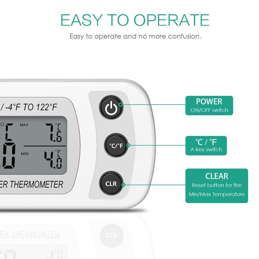 Trådlös elektronisk lcd digital termometer inomhus kyl frys kyl temperaturmätare med hängkrok termometer