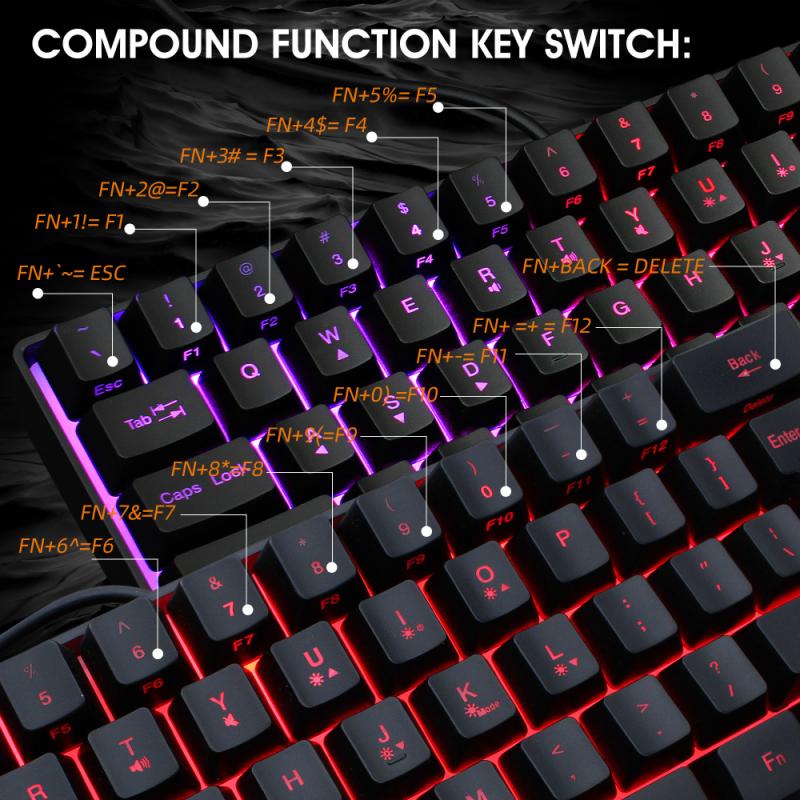 Gaming Keyboard RGB Lighting 61 Key Keyboard Multiple Shortcut Key Combinations For PC Laptop Computer Gamer Accessories