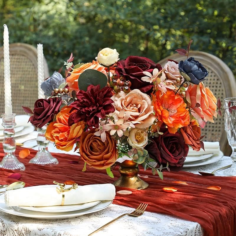 Caja combinada de flores artificiales de rosas naranjas, ramo de novia, decoraciones DIY para exteriores/interiores, flores decorativas para festivales