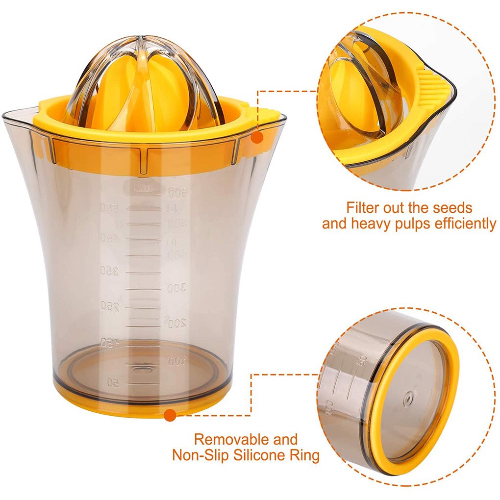 Manual Juicing Cup 2 in 1 Citrus Juicer Lemon Orange Fruit Hand Squeezer ABS Plastic Measuring Cup Built-in Measuring Scale