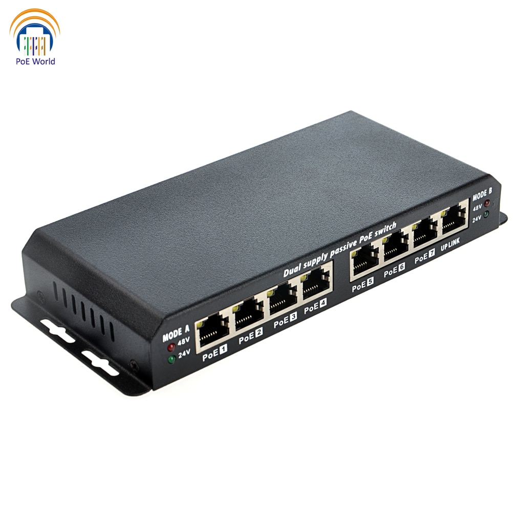 7 poe-porttia 1 up linkkiporttia passiivinen poe-kytkin 100 mbps ylijännitesuoja poe-kytkin ip-kameralle voip-puhelimelle