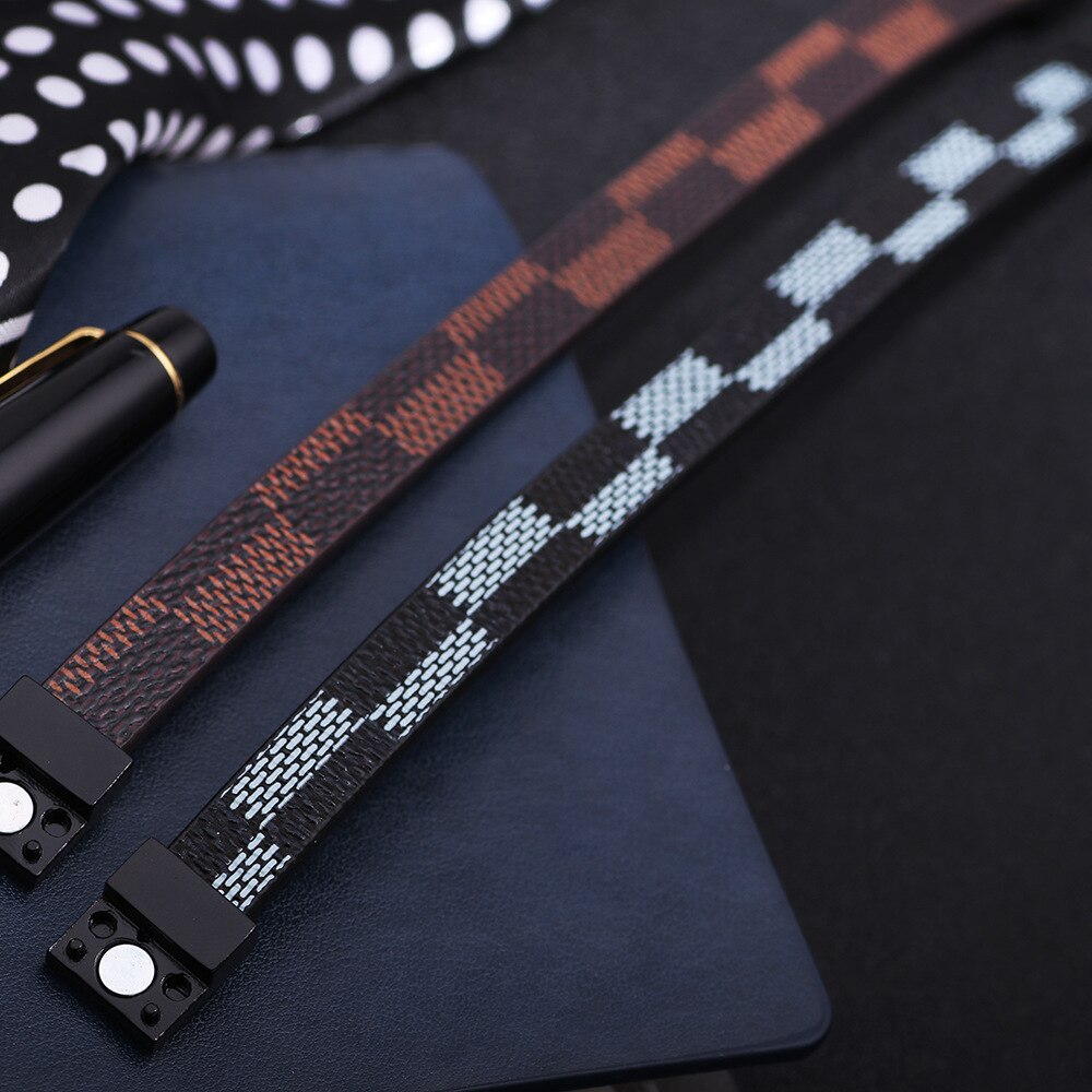 Leather Bracelet Charm Classic Black Brown PU Men's Bracelet Magnet Buckle Bracelets for Men and Women Jewelry