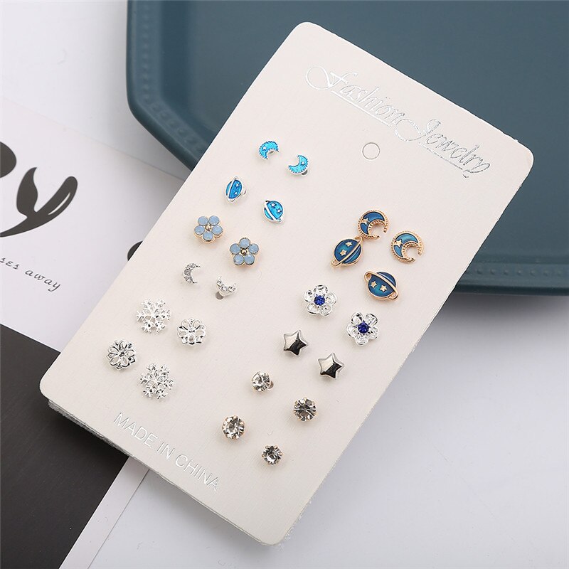 Boucles d&#39;oreilles planète lune minimaliste pour femmes, 12 couleurs mélangées, bijoux de fête simples pour mariage, accessoires de Piercing, paires/ensemble