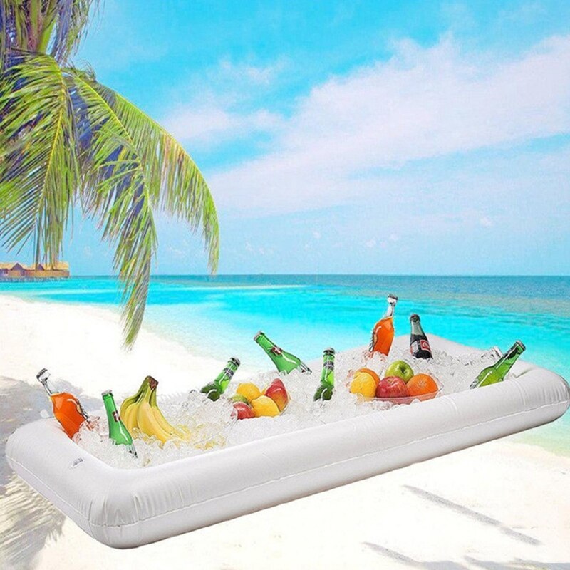 Inflatable Air Ice Bar Inflatable Rectangle Drinks Holder Water Mattress for Cups Pool Float Swim