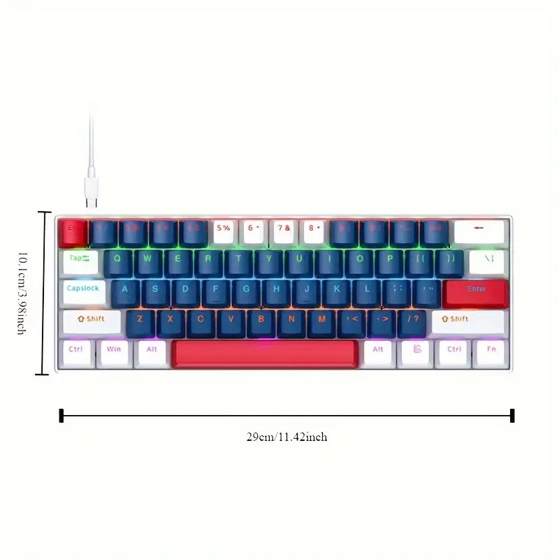 [USB-C Wired Mechanical Keyboard] 61-Key Mechanical Keyboard, Dual-Tone Injection Keycaps, -Swappable, USB-C Wired