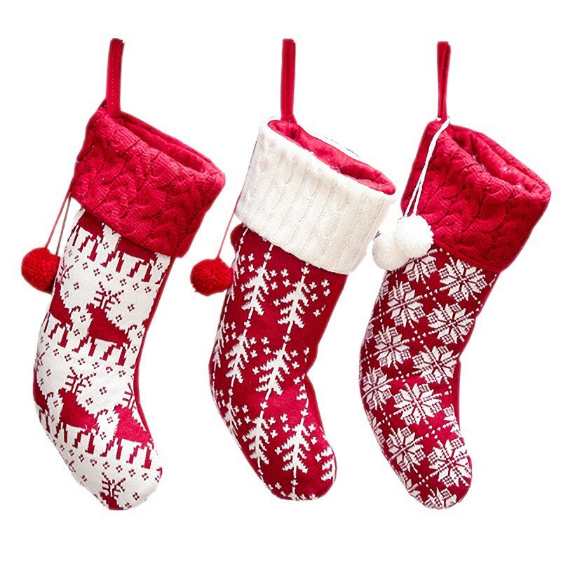 Rode Kous Gebreide Sokken Voor Home Decoratie Kerst Cadeau Zak Snoep Zakken Bag Kerstsok Ornamenten