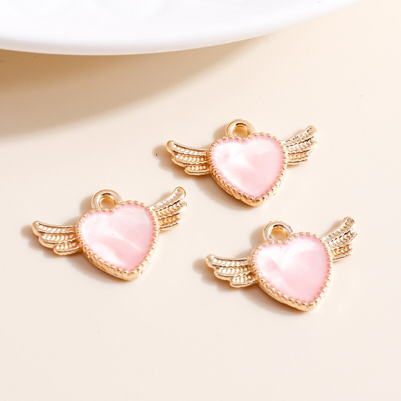 10 Uds. De dijes de corazón esmaltados de 4 colores para accesorios de joyería, abalorios de amor con letras DIY, collares hechos a mano, colgantes, fabricación de pendientes: Bronce antiguo plateado