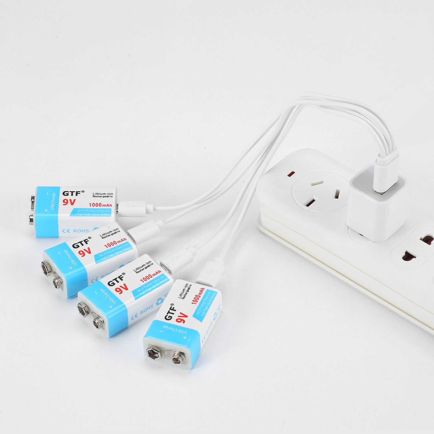 GTF 9V 500mAh USB charge Battery li-ion Rechargeable battery Micro 9 v USB for Multimeter Microphone Toy Remote Control KTV use: 4PC 1000 and Cable