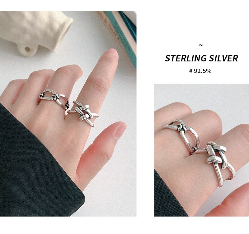 Bohemian Vintage Silver Color Big Chains Cross Rings For Women Girls Open Retro Antique Rings Wedding Jewelry