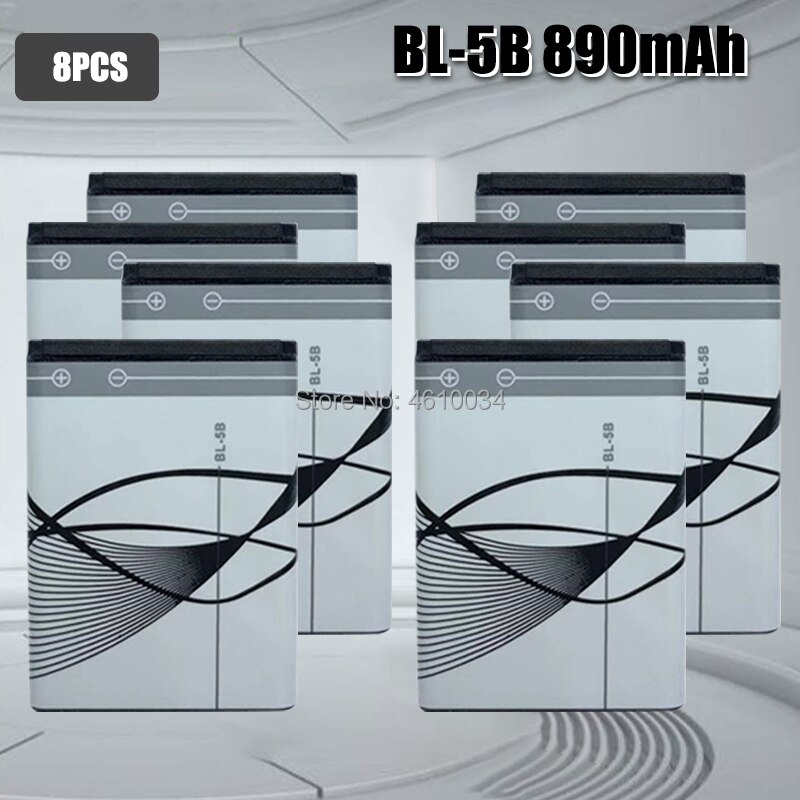BL-5B-Batería de repuesto de iones de litio recargable integrada, 3,7 V, 890mAh, con celdas de batería, protección PTC, para Nokia 3220 / 3230: 8pcs