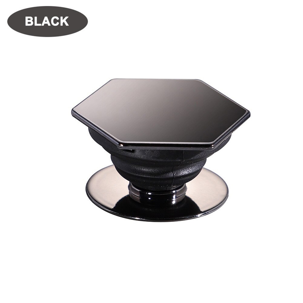 Mobile Phone Holder Stand Finger Ring Hexagonal Air Pocket Phone Stand Bracket 360 Rotating Bracket for iphone Samsung huawei: Black