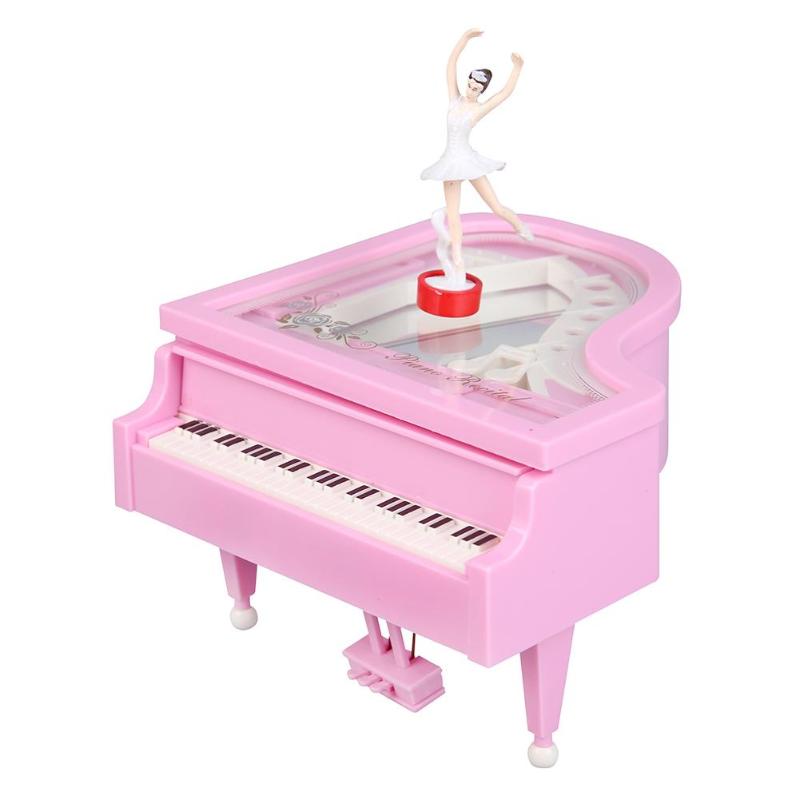 Nueva caja de música romántica con forma de Piano clásico para bailarina, caja Musical con manivela, cajas musicales para cumpleaños, boda, de amor, decoración del hogar: Rosa
