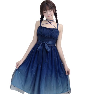 Jsk schattige lolita jurk kawaii meisje glinsterende bligbling sterrenhemel halterjurk sexy kant vreselijke kanten band blouse cos kostuum vrouwen: Korte jurk / Ik